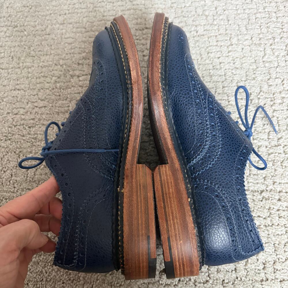 Grenson Archie Triple Welt Navy Pebble Leather Wingtip Shoes Womens 7.5/ Mens 6 - Picture 5 of 9